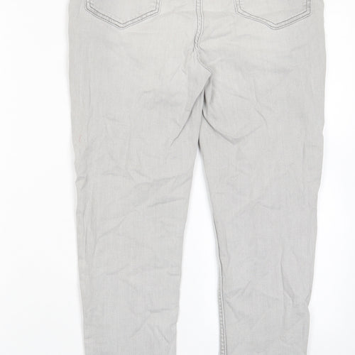 Marks and Spencer Womens Grey Cotton Skinny Jeans Size 14 L27 in Regular Zip - Pockets, Belt Loops, Embroided