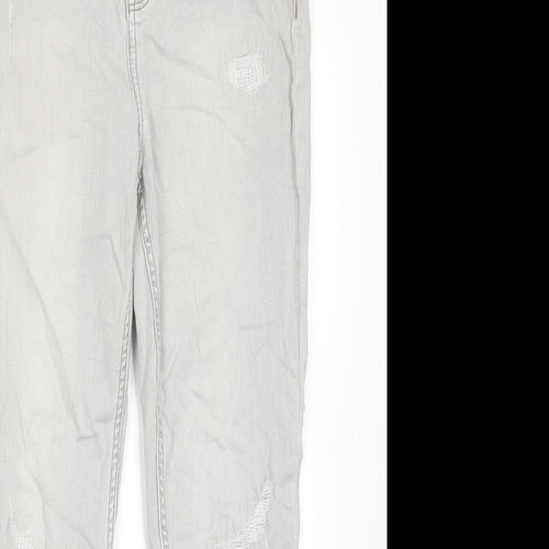 Marks and Spencer Womens Grey Cotton Skinny Jeans Size 14 L27 in Regular Zip - Pockets, Belt Loops, Embroided
