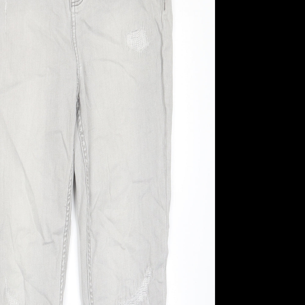 Marks and Spencer Womens Grey Cotton Skinny Jeans Size 14 L27 in Regular Zip - Pockets, Belt Loops, Embroided