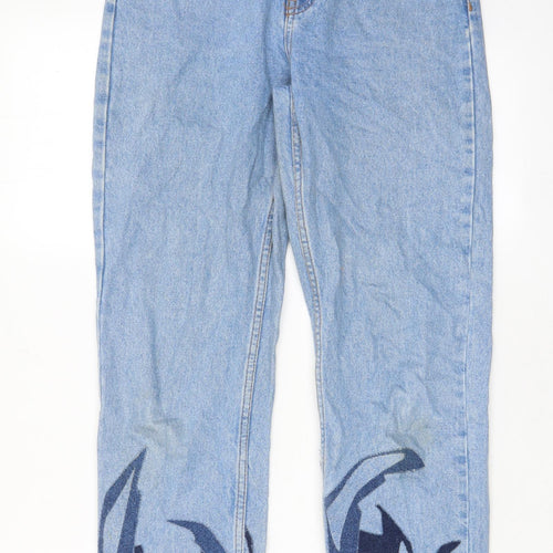 Topshop Womens Blue Geometric Cotton Mom Jeans Size 26 in L34 in Regular Zip - Pockets, Belt Loops