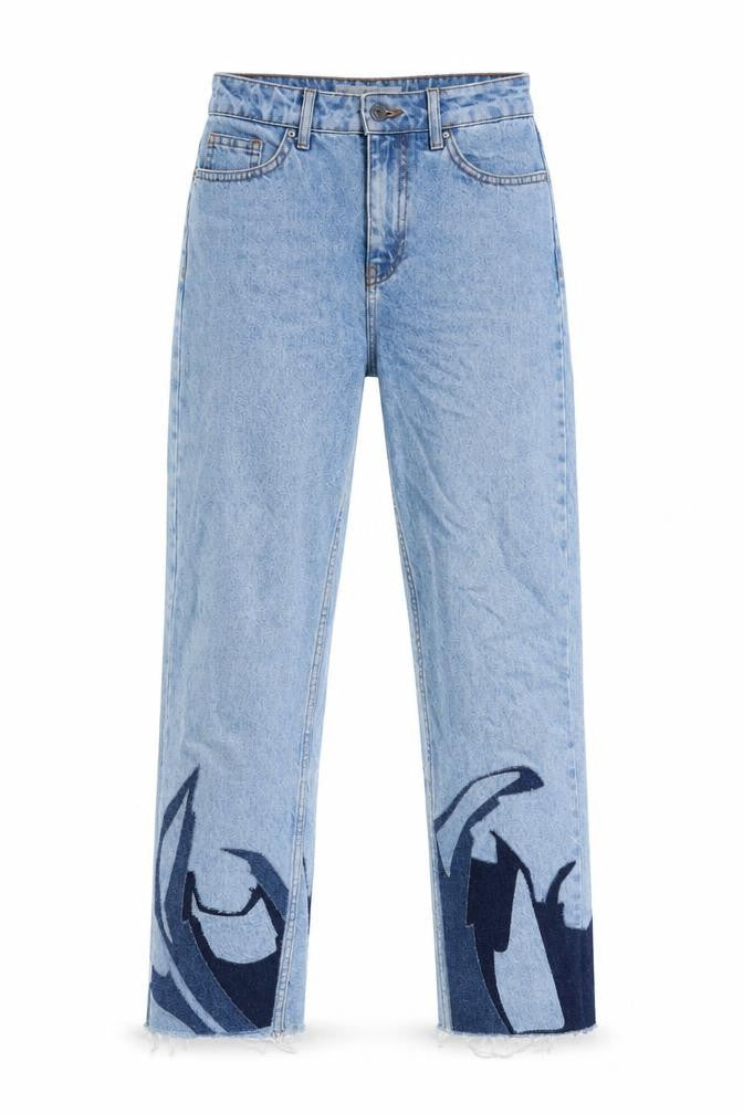 Topshop Womens Blue Geometric Cotton Mom Jeans Size 26 in L34 in Regular Zip - Pockets, Belt Loops