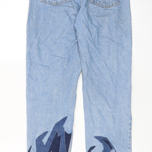 Topshop Womens Blue Geometric Cotton Mom Jeans Size 26 in L34 in Regular Zip - Pockets, Belt Loops