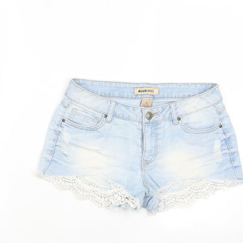 Blue Spice Girls Blue Cotton Bermuda Shorts Size 7 Years Regular Zip - Pockets, Belt Loops, Crochet