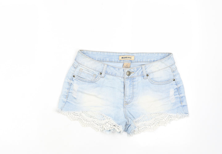 Blue Spice Girls Blue Cotton Bermuda Shorts Size 7 Years Regular Zip - Pockets, Belt Loops, Crochet