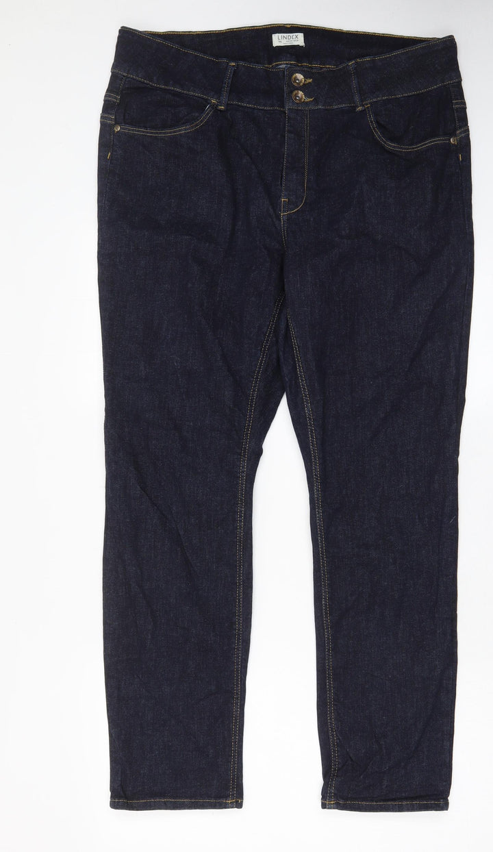 Lindex Womens Blue Cotton Straight Jeans Size 38 in L30 in Regular Zip - Pockets, Belt Loops