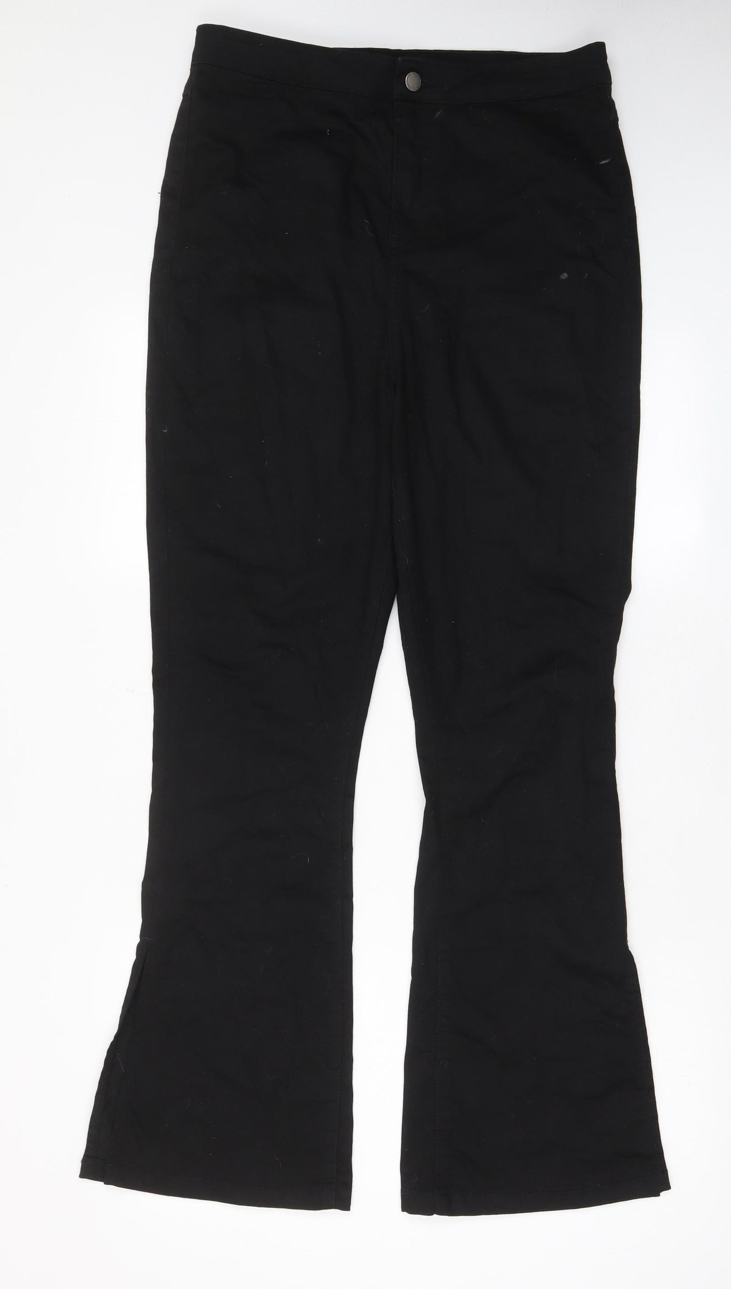 PRETTYLITTLETHING Womens Black Cotton Bootcut Jeans Size 14 L30 in Regular Zip - Pockets, Split hems