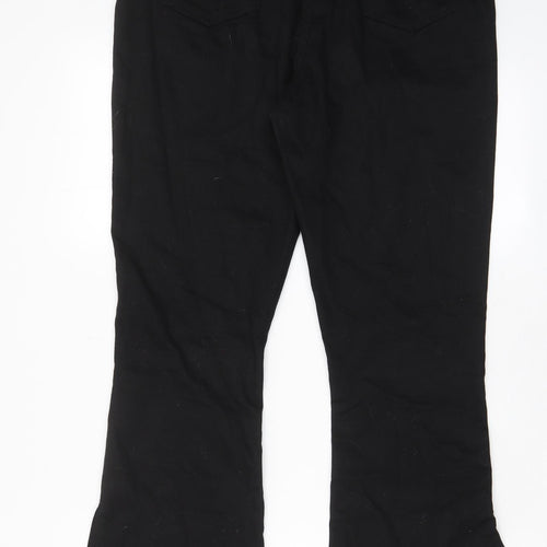 PRETTYLITTLETHING Womens Black Cotton Bootcut Jeans Size 14 L30 in Regular Zip - Pockets, Split hems