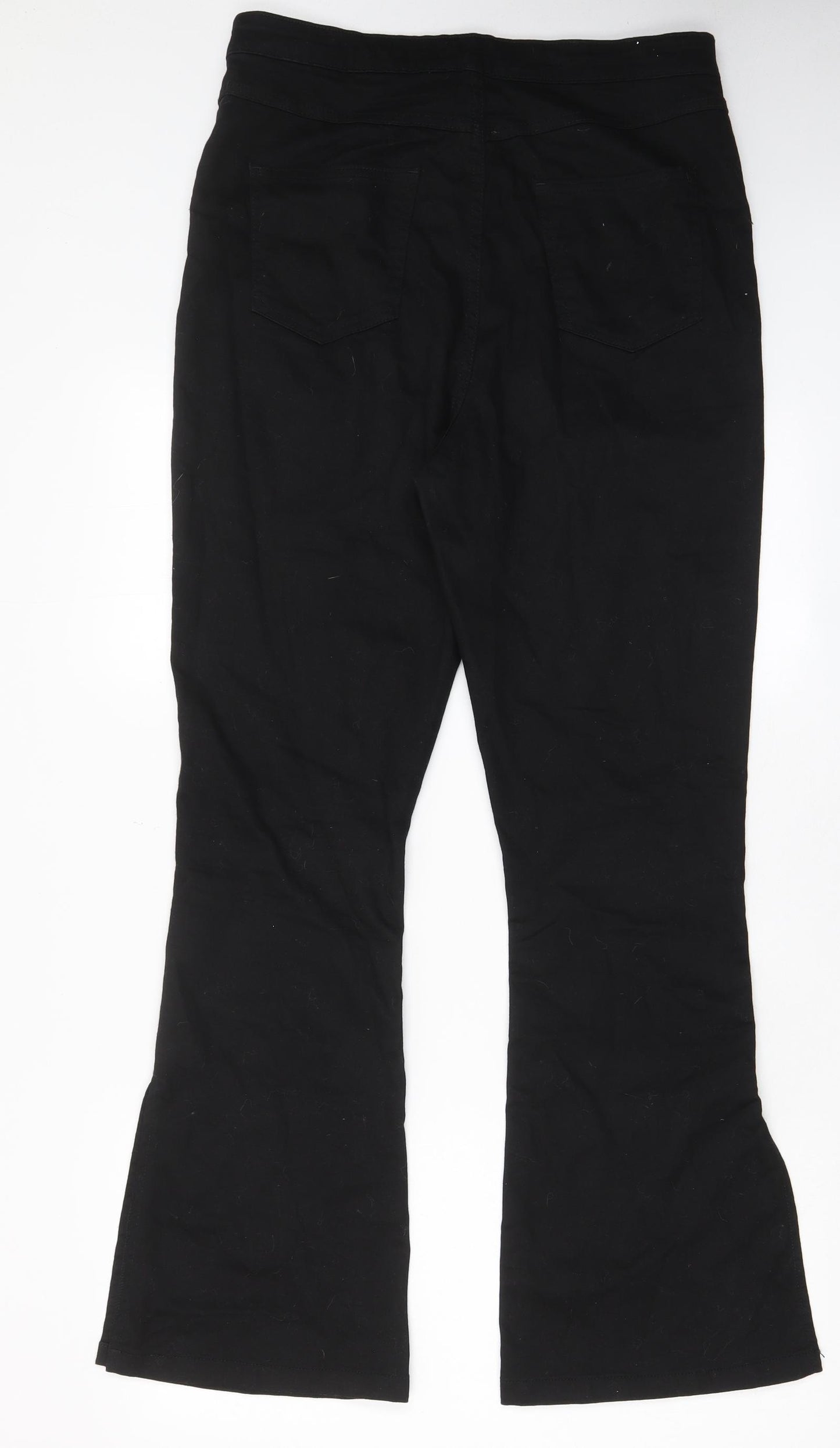 PRETTYLITTLETHING Womens Black Cotton Bootcut Jeans Size 14 L30 in Regular Zip - Pockets, Split hems