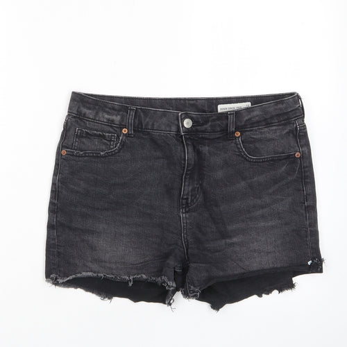 Marks and Spencer Womens Grey Cotton Basic Shorts Size 12 L3 in Regular Zip - Pockets, Belt Loops