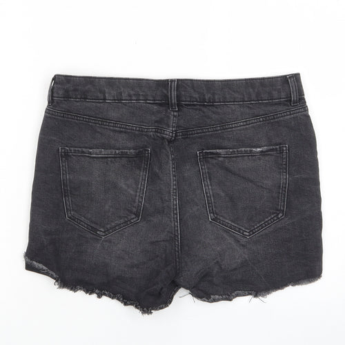 Marks and Spencer Womens Grey Cotton Basic Shorts Size 12 L3 in Regular Zip - Pockets, Belt Loops