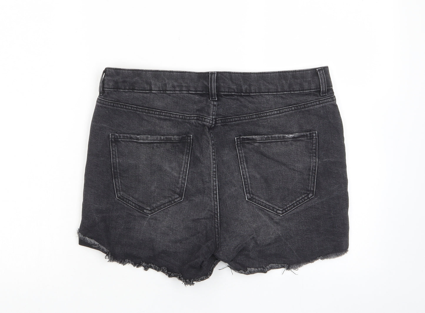 Marks and Spencer Womens Grey Cotton Basic Shorts Size 12 L3 in Regular Zip - Pockets, Belt Loops