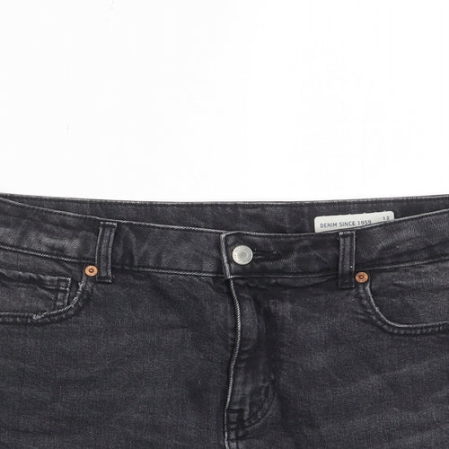 Marks and Spencer Womens Grey Cotton Basic Shorts Size 12 L3 in Regular Zip - Pockets, Belt Loops