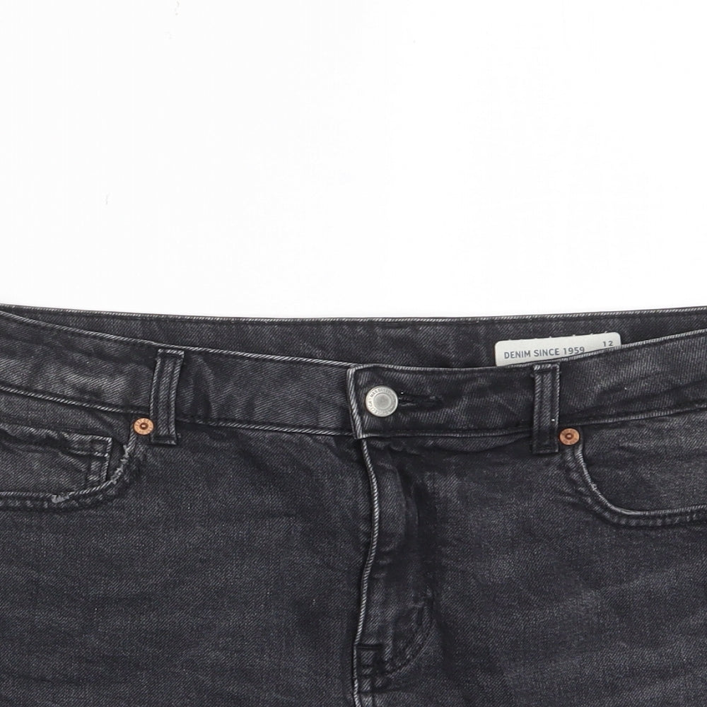 Marks and Spencer Womens Grey Cotton Basic Shorts Size 12 L3 in Regular Zip - Pockets, Belt Loops