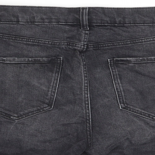Marks and Spencer Womens Grey Cotton Basic Shorts Size 12 L3 in Regular Zip - Pockets, Belt Loops