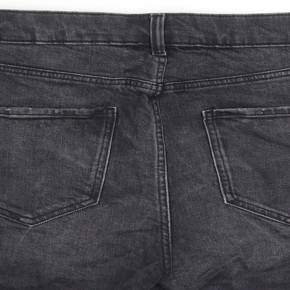 Marks and Spencer Womens Grey Cotton Basic Shorts Size 12 L3 in Regular Zip - Pockets, Belt Loops