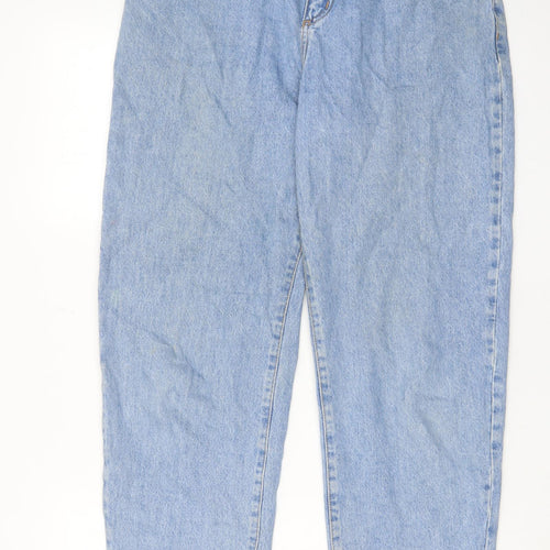 Topshop Womens Blue Cotton Mom Jeans Size 30 in L30 in Regular Zip - Pockets, Belt Loops, Elastic waist