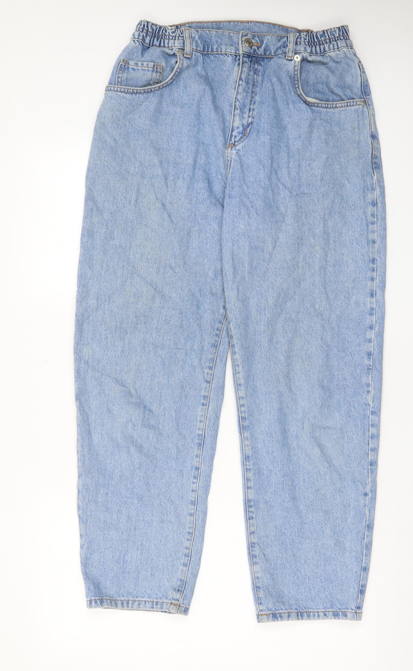 Topshop Womens Blue Cotton Mom Jeans Size 30 in L30 in Regular Zip - Pockets, Belt Loops, Elastic waist