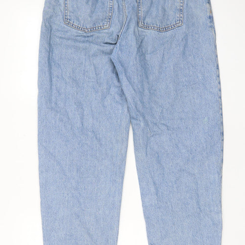 Topshop Womens Blue Cotton Mom Jeans Size 30 in L30 in Regular Zip - Pockets, Belt Loops, Elastic waist