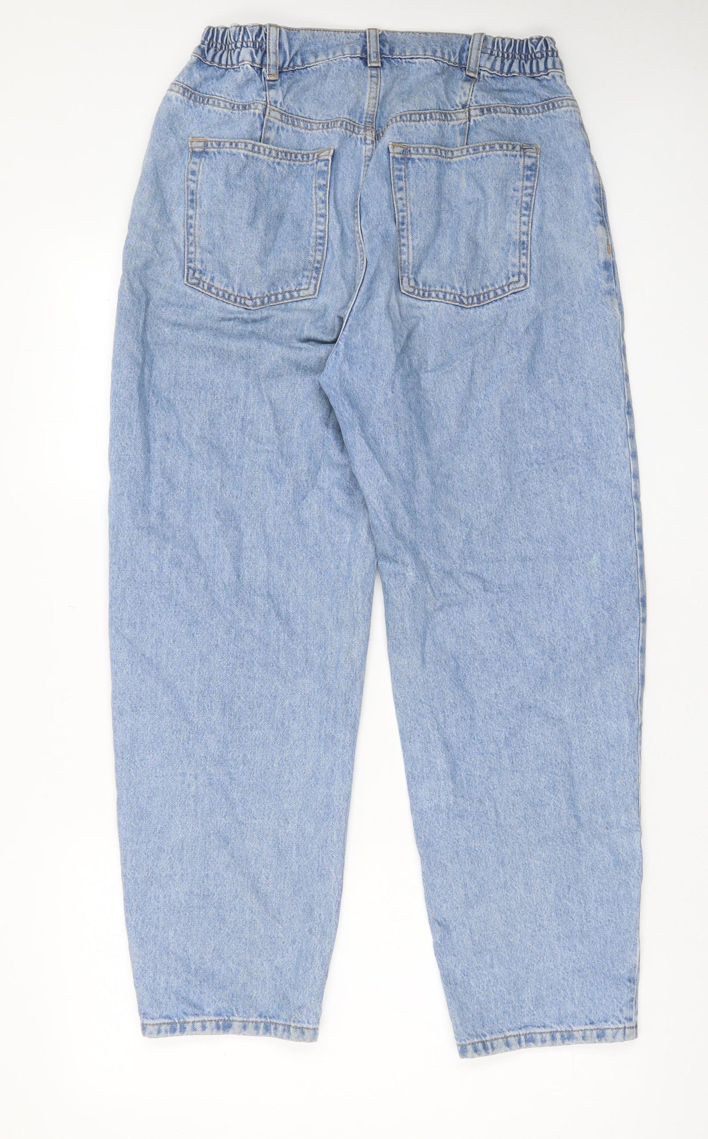 Topshop Womens Blue Cotton Mom Jeans Size 30 in L30 in Regular Zip - Pockets, Belt Loops, Elastic waist