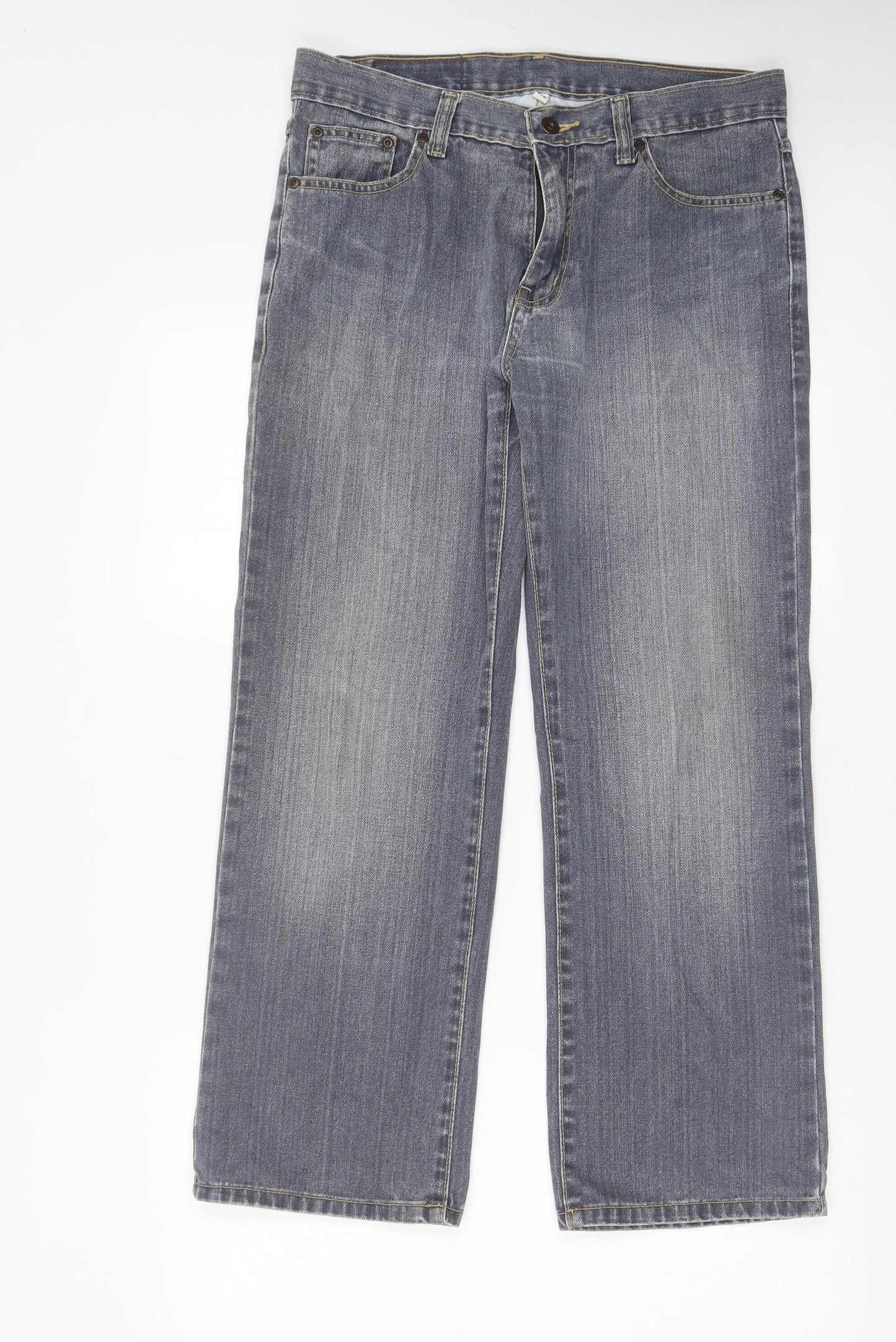 TU Mens Grey Cotton Straight Jeans Size 32 in L28 in Regular Zip - Short leg, Pockets