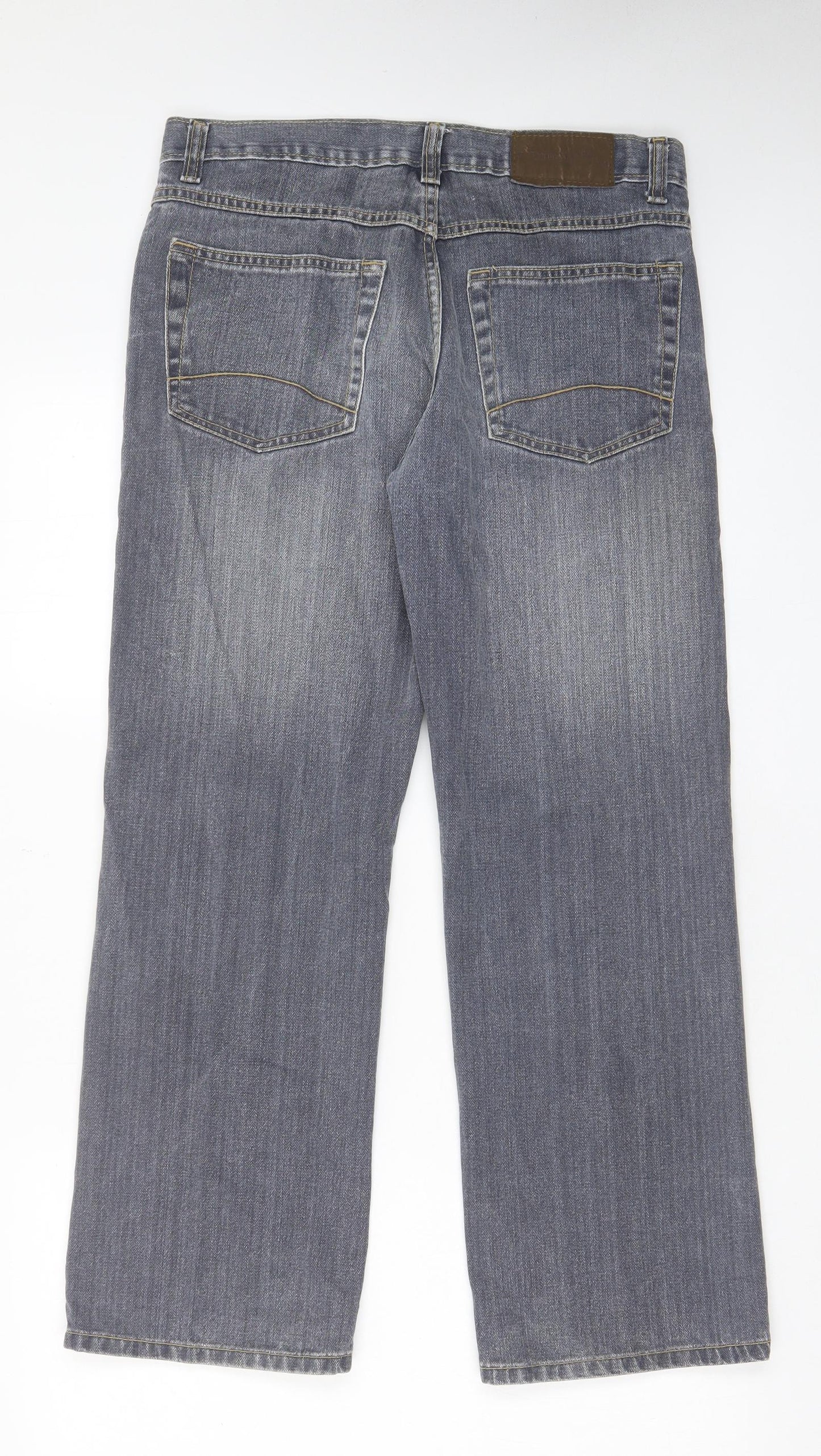 TU Mens Grey Cotton Straight Jeans Size 32 in L28 in Regular Zip - Short leg, Pockets