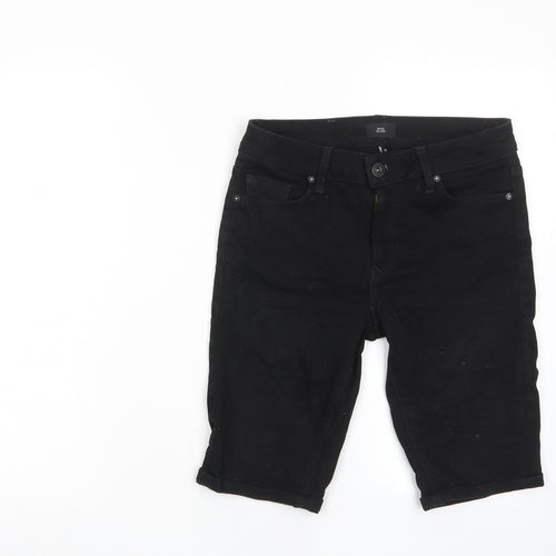 River Island Mens Black Cotton Bermuda Shorts Size 28 in L11 in Regular Zip - Pockets, Belt Loops