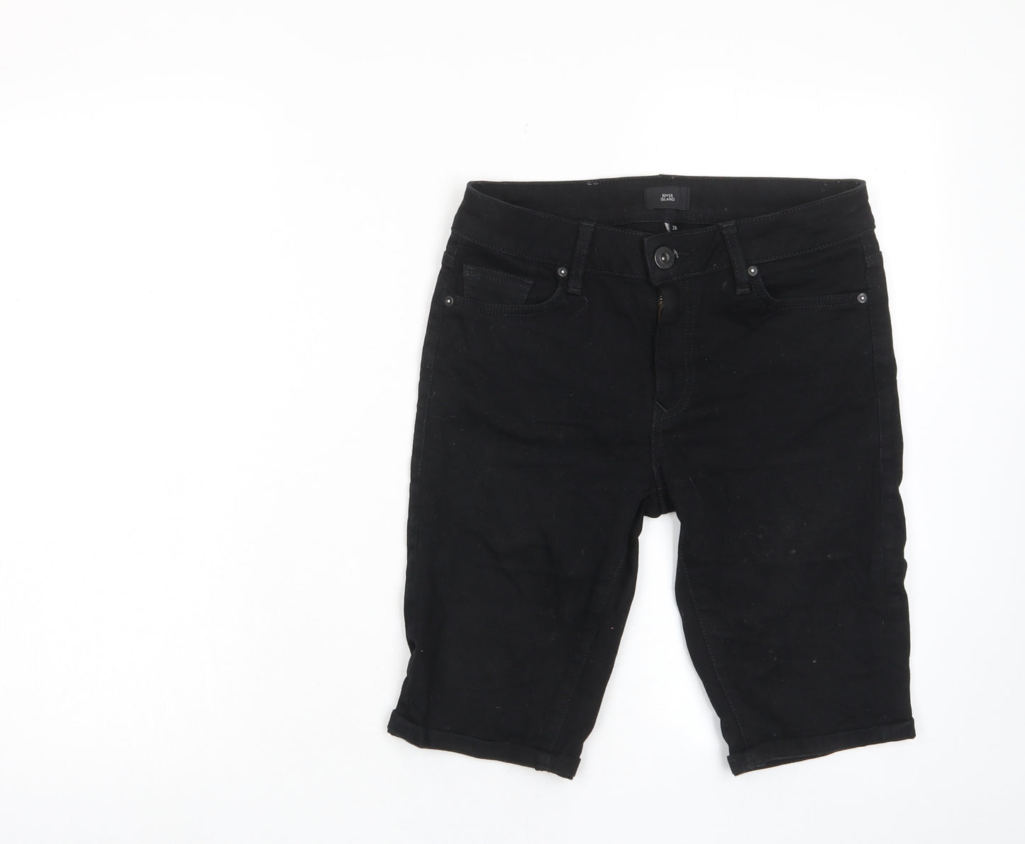 River Island Mens Black Cotton Bermuda Shorts Size 28 in L11 in Regular Zip - Pockets, Belt Loops