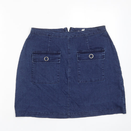 Neon Rose Womens Blue Cotton A-Line Skirt Size 14 Zip - Pockets