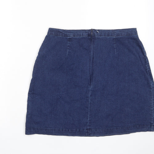 Neon Rose Womens Blue Cotton A-Line Skirt Size 14 Zip - Pockets