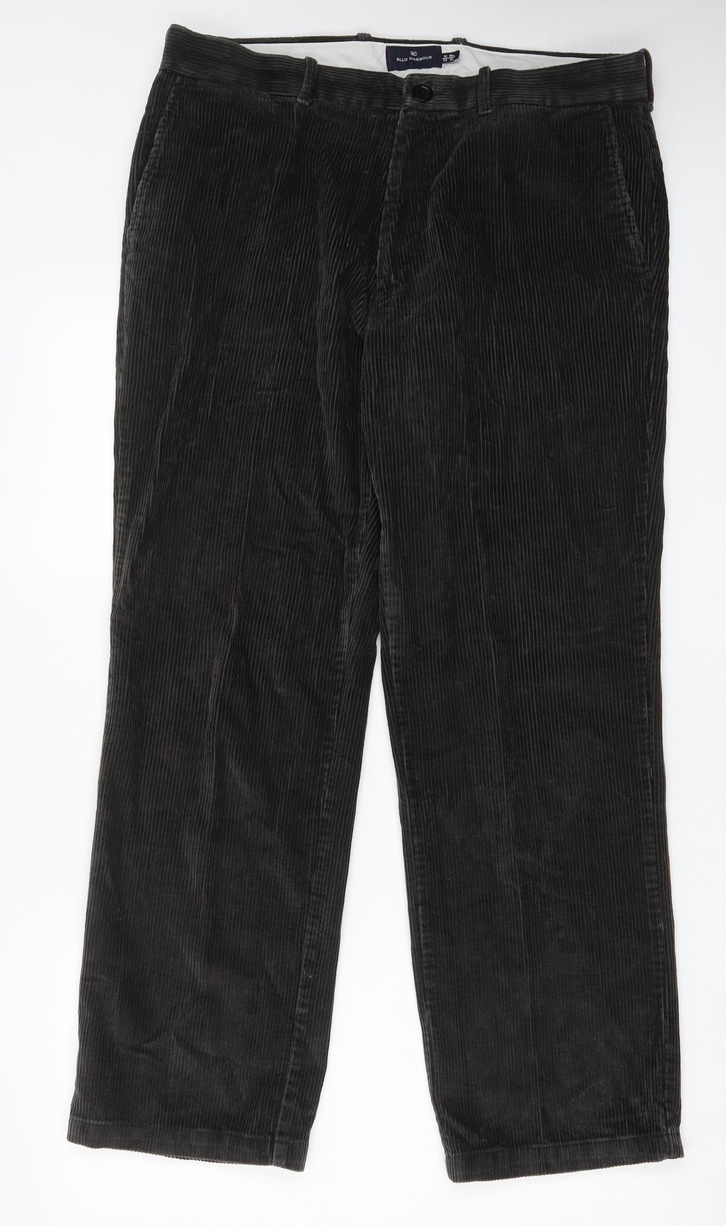Blue Harbour Mens Grey Cotton Trousers Size 36 in L31 in Regular Zip - Pockets, Belt Loops