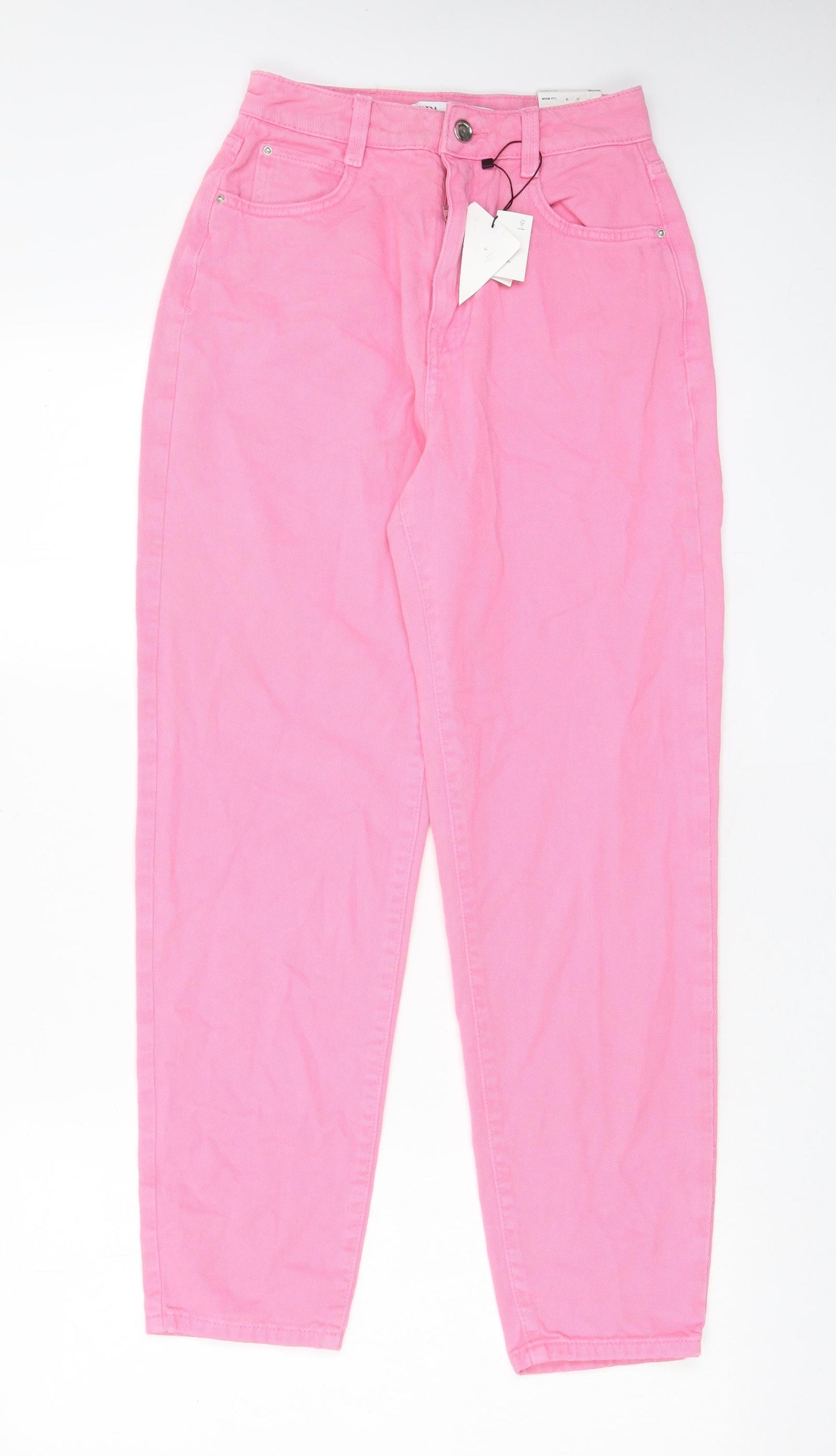 Zara Womens Pink Cotton Mom Jeans Size 6 L27 in Regular Zip - Pockets, Belt Loops