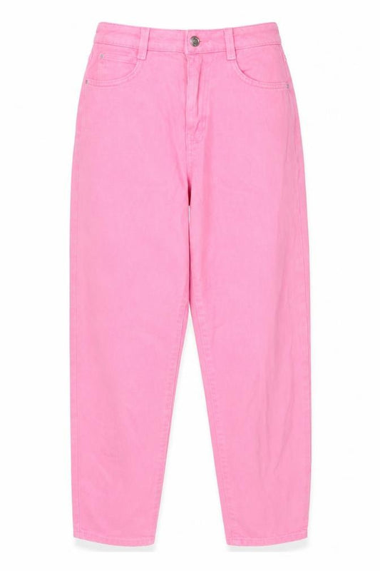 Front view of Zara women’s pink cotton mom jeans, size UK 6, 27-inch leg regular zip - pockets, belt loops