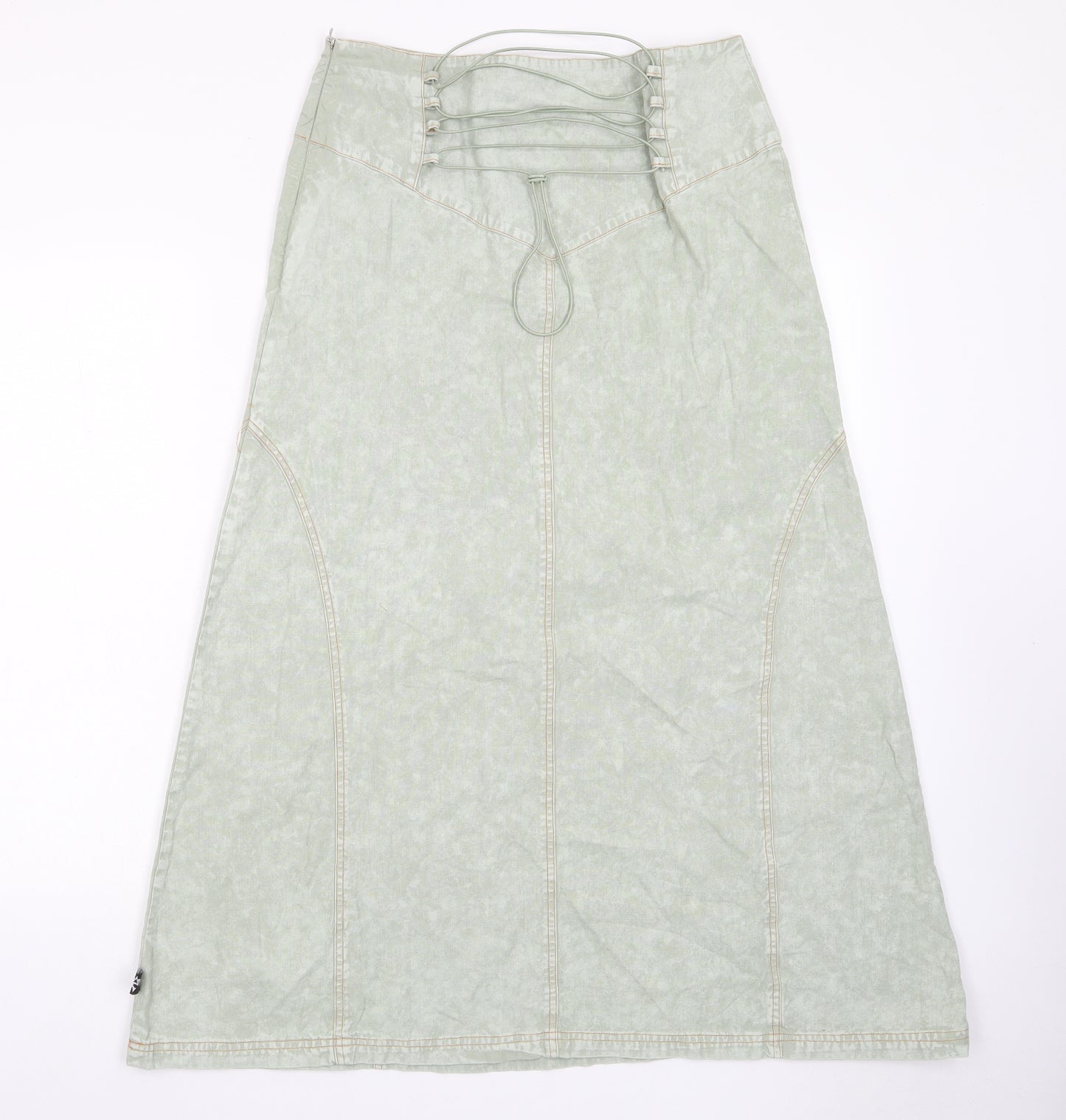 Basic Pleasure Mode Womens Green Cotton A-Line Skirt Size 12 Zip - Tie