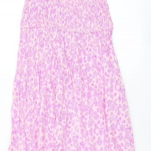 Marks and Spencer Girls Pink Floral Viscose A-Line Size 10-11 Years Boat Neck Pullover - Pleated