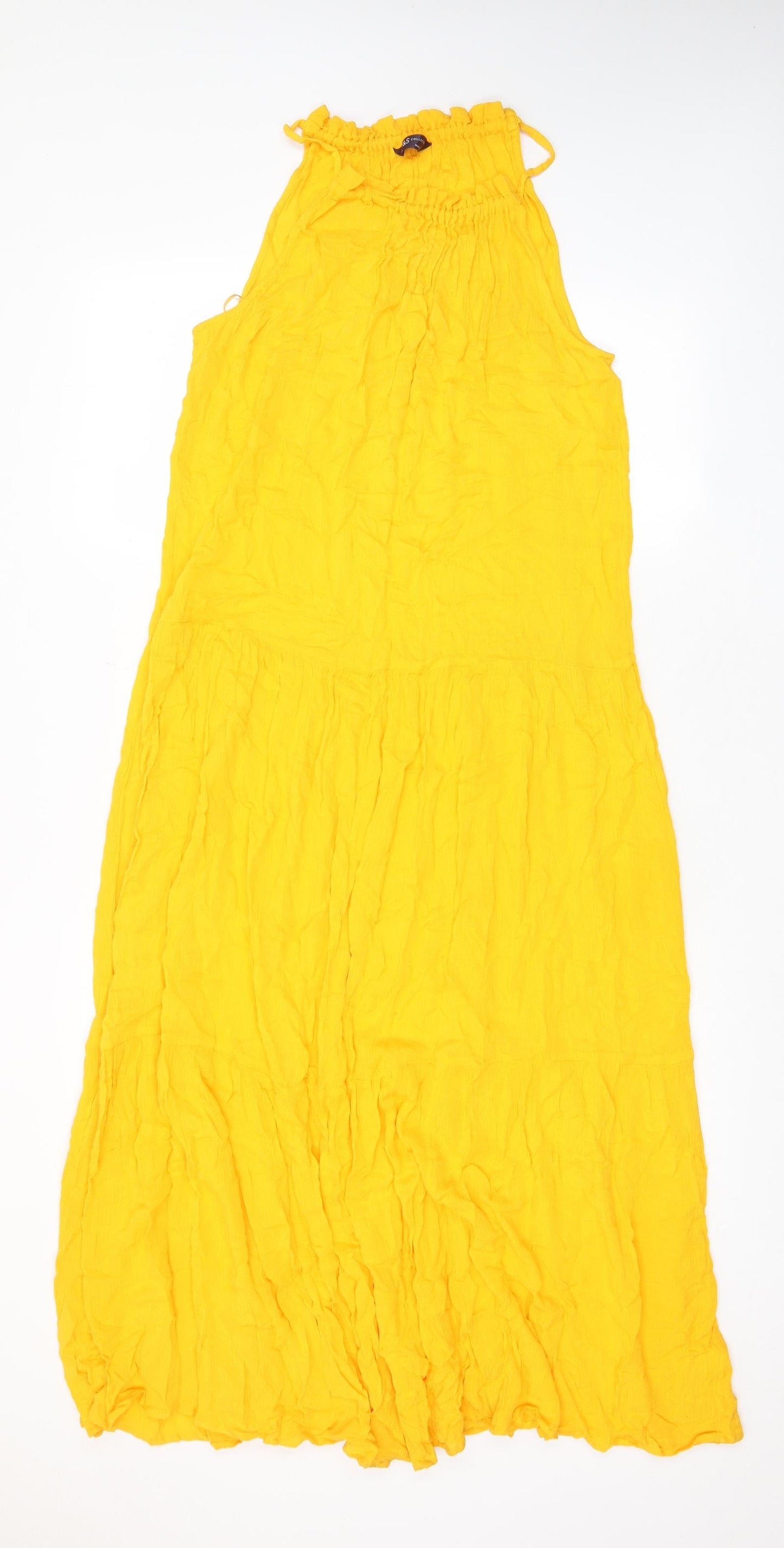 Marks and Spencer Womens Yellow Viscose A-Line Size 10 Crew Neck Pullover - Pleated