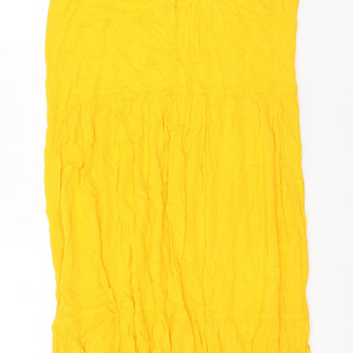 Marks and Spencer Womens Yellow Viscose A-Line Size 10 Crew Neck Pullover - Pleated