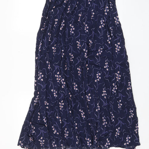 Per Una Womens Blue Floral Viscose A-Line Skirt Size 8 Zip - Pleated