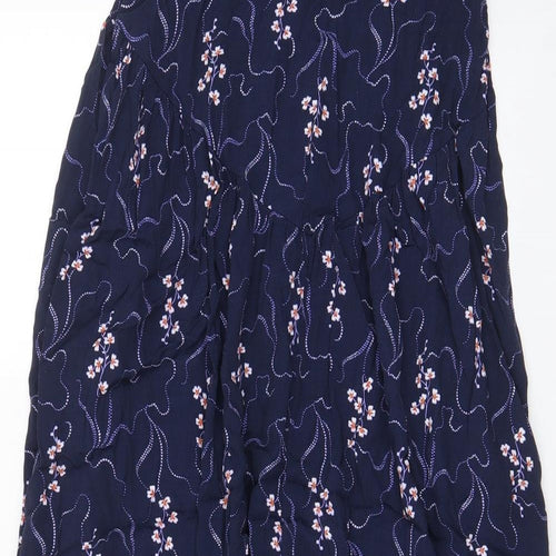 Per Una Womens Blue Floral Viscose A-Line Skirt Size 8 Zip - Pleated
