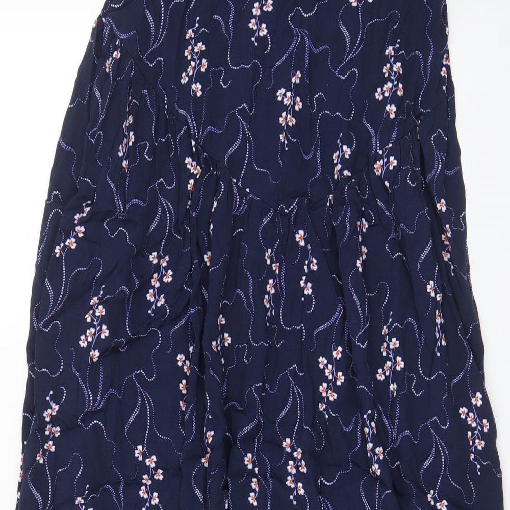 Per Una Womens Blue Floral Viscose A-Line Skirt Size 8 Zip - Pleated