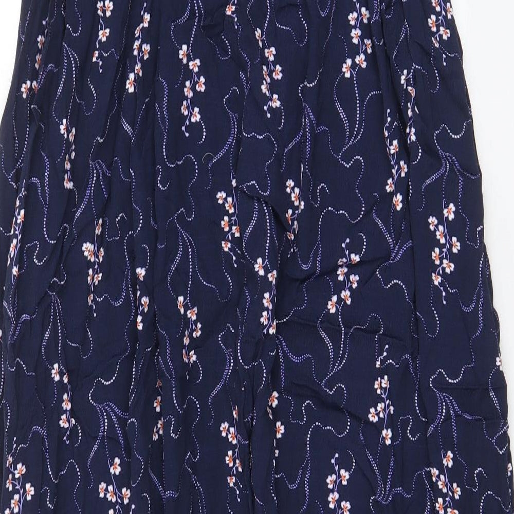 Per Una Womens Blue Floral Viscose A-Line Skirt Size 8 Zip - Pleated