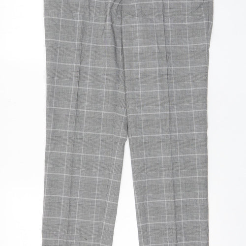 Marks and Spencer Mens Grey Plaid Polyester Trousers Size 32 in L33 in Regular Hook & Eye - Pockets, Belt Loops, Long Leg