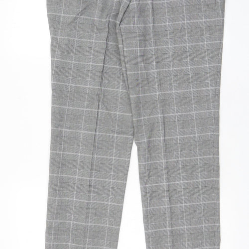 Marks and Spencer Mens Grey Plaid Polyester Trousers Size 32 in L33 in Regular Hook & Eye - Pockets, Belt Loops, Long Leg