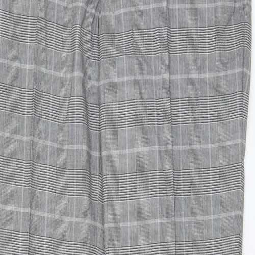 Marks and Spencer Mens Grey Plaid Polyester Trousers Size 32 in L33 in Regular Hook & Eye - Pockets, Belt Loops, Long Leg