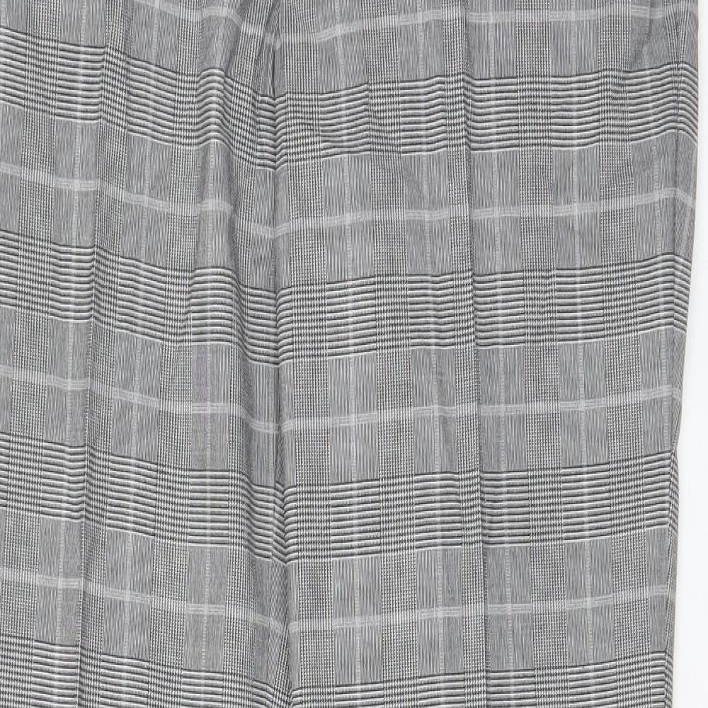 Marks and Spencer Mens Grey Plaid Polyester Trousers Size 32 in L33 in Regular Hook & Eye - Pockets, Belt Loops, Long Leg