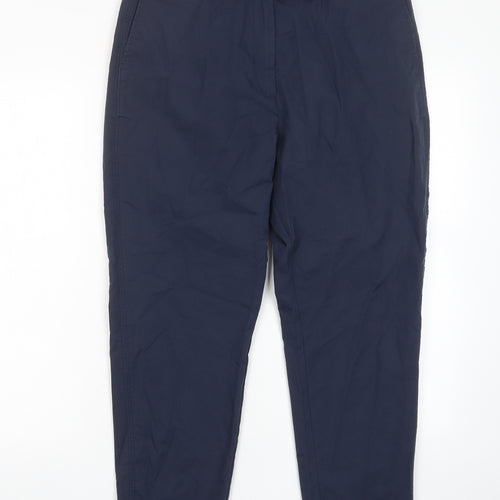 Marks and Spencer Womens Blue Cotton Trousers Size 14 L25 in Regular Hook & Eye - Pockets, Belt Loops