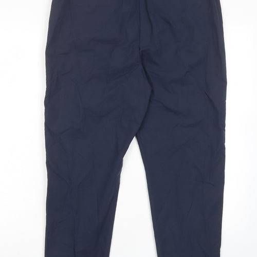 Marks and Spencer Womens Blue Cotton Trousers Size 14 L25 in Regular Hook & Eye - Pockets, Belt Loops