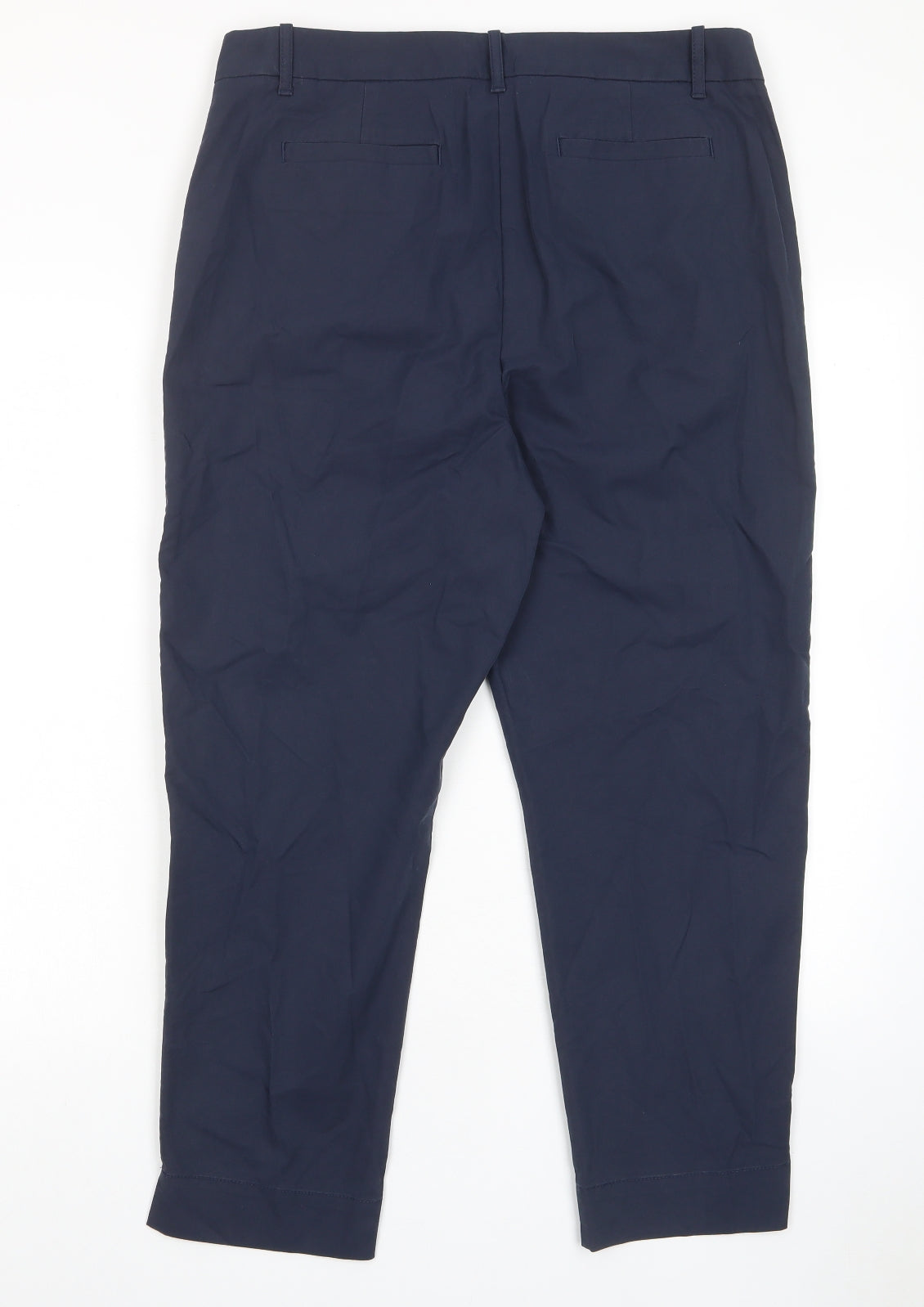 Marks and Spencer Womens Blue Cotton Trousers Size 14 L25 in Regular Hook & Eye - Pockets, Belt Loops