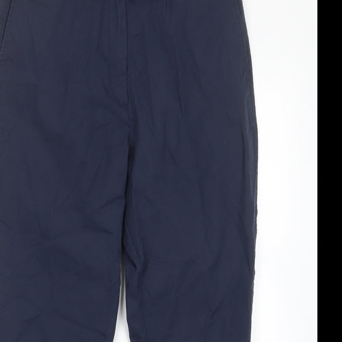 Marks and Spencer Womens Blue Cotton Trousers Size 14 L25 in Regular Hook & Eye - Pockets, Belt Loops