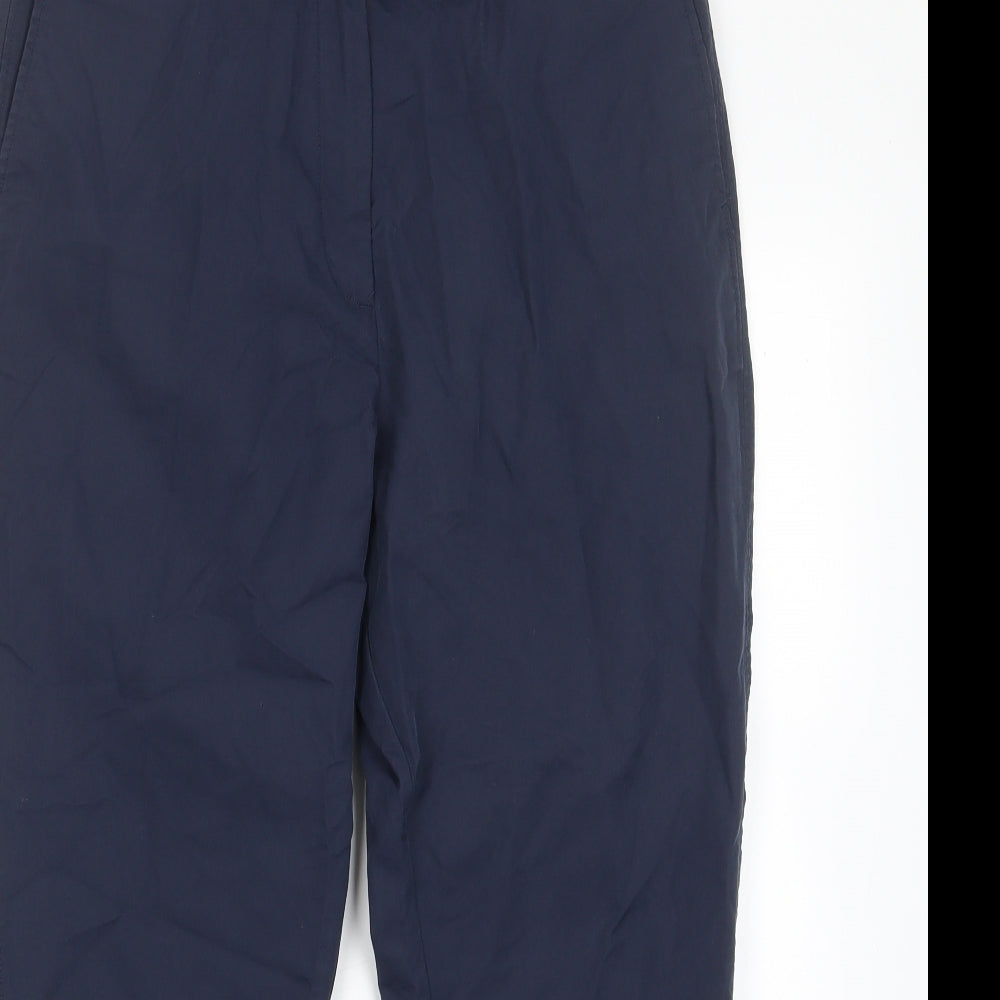 Marks and Spencer Womens Blue Cotton Trousers Size 14 L25 in Regular Hook & Eye - Pockets, Belt Loops