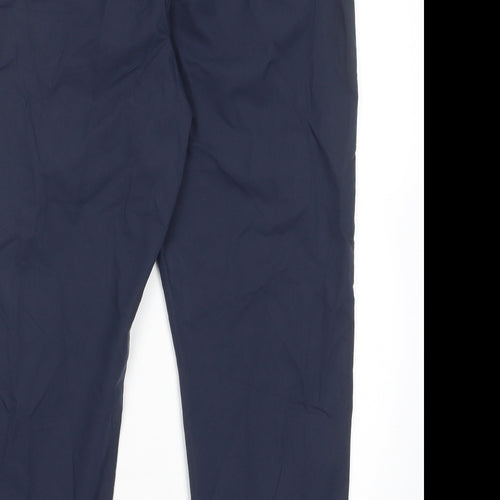 Marks and Spencer Womens Blue Cotton Trousers Size 14 L25 in Regular Hook & Eye - Pockets, Belt Loops